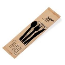 Příborová sada (dřevěná) nůž-vidlička-lžíce+ubrousek [50 sad]
