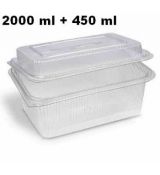 Miska 2000 + 450 ml (rPET) s víčkem hranatá průhledná  [50 ks]