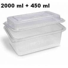 Miska 2000 + 450 ml (rPET) s víčkem hranatá průhledná  [50 ks]