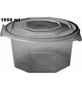Miska 1000 ml osmiboká průhledná s víčkem  16,5x8,5cm(PP) [50 ks]